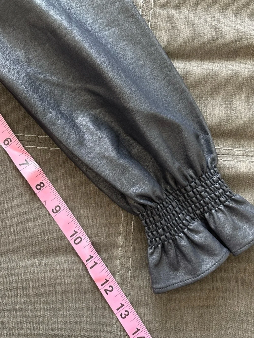 Tuckernuck Black Faux Leather V-Neck Puff Sleeve Blouse. S